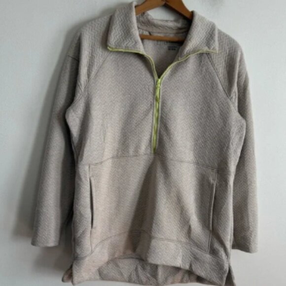 L.L. Bean Quilted Beige Quarter-Zip Pullover - Picture 1 of 6